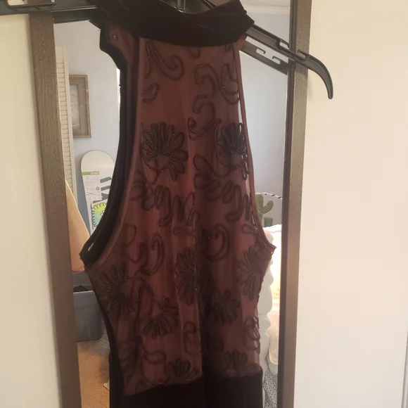 Chocolate Brown Velvet Maxi Halter Formal - Picture 4 of 9